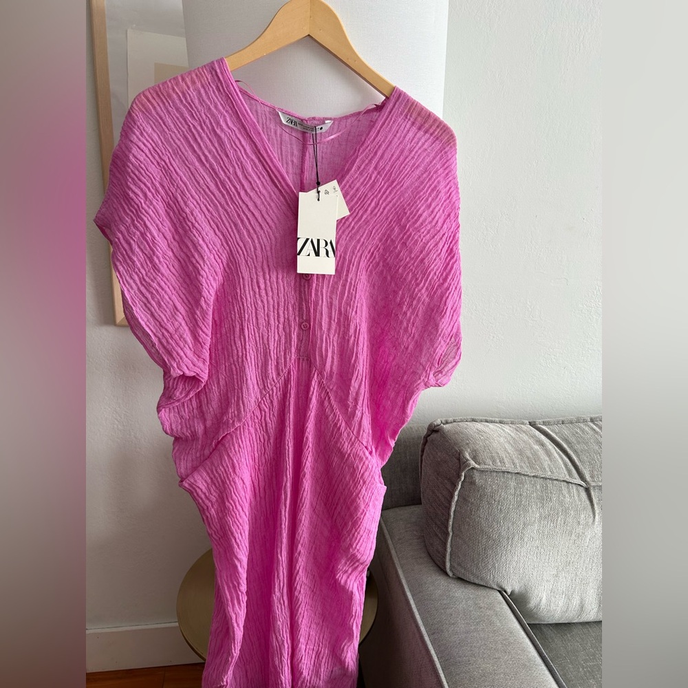 Sold‼️Zara Rustic Pink Boho Lagenlook Kimono Maxi dress Size L/M - Picture 3 of 13